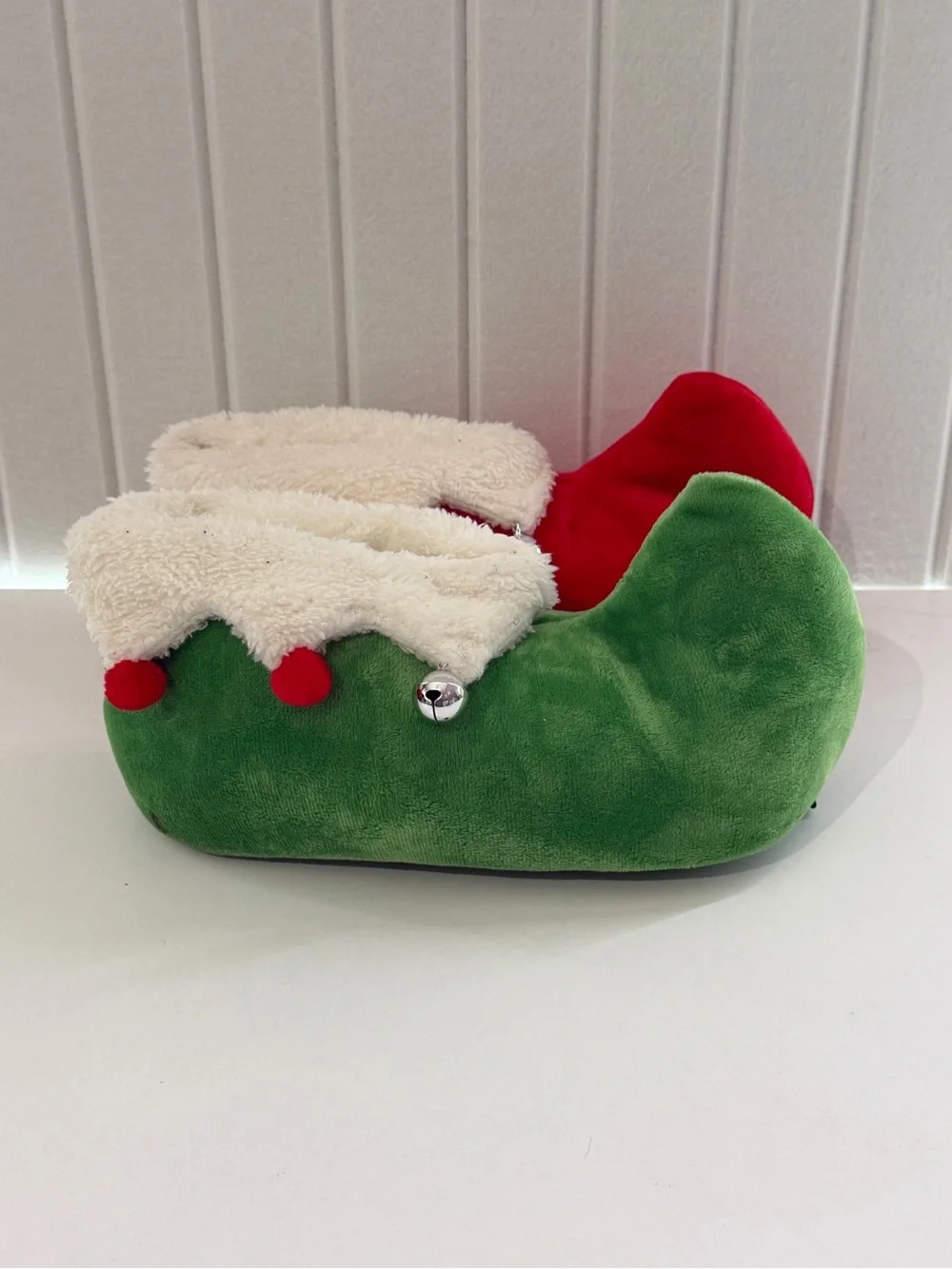 Kids Holiday Elf Slipper Pair - Red & Green with Faux Fur Trim